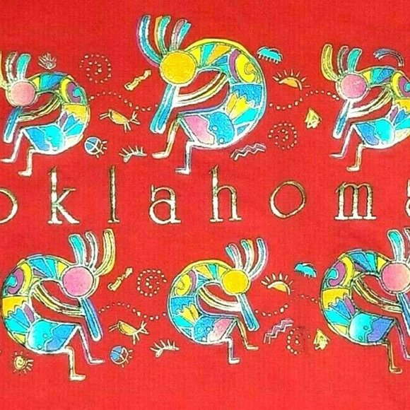 Dancing Kokopelli Graphic Red T-shirt Oklahoma P.S.I Sportswear Size L (T9L) - Picture 3 of 3